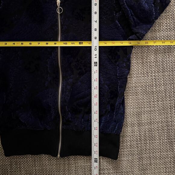 ARIAT Velvet Burnout Sparkle Semi Sheer Floral Zip Bomber Jacket Blue Black M - Picture 5 of 5